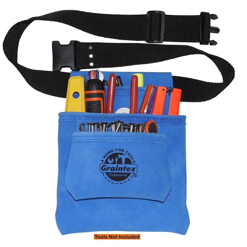 Graintex 3-Pocket Nail and Tool Pouch with Blue Suede Leather Belt - SS2133