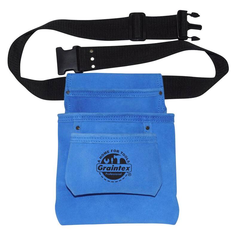 Graintex 3-Pocket Nail and Tool Pouch with Blue Suede Leather Belt - SS2133