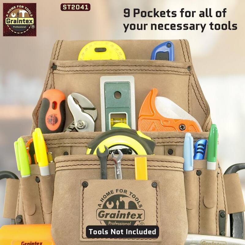 Graintex 9-Pocket Top Grain Leather Nail and Tool Pouch - ST2041