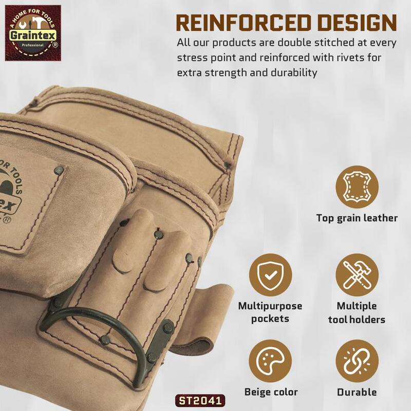 Graintex 9-Pocket Top Grain Leather Nail and Tool Pouch - ST2041