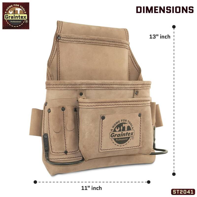 Graintex 9-Pocket Top Grain Leather Nail and Tool Pouch - ST2041