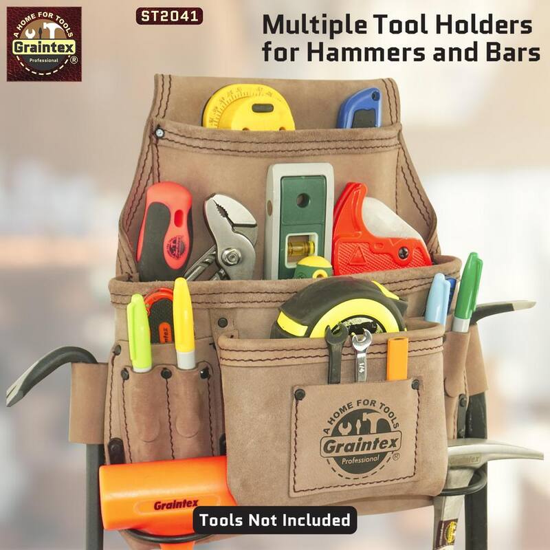Graintex 9-Pocket Top Grain Leather Nail and Tool Pouch - ST2041