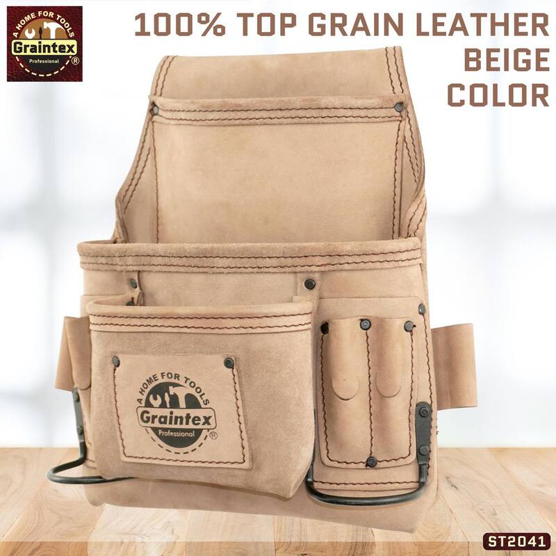 Graintex 9-Pocket Top Grain Leather Nail and Tool Pouch - ST2041