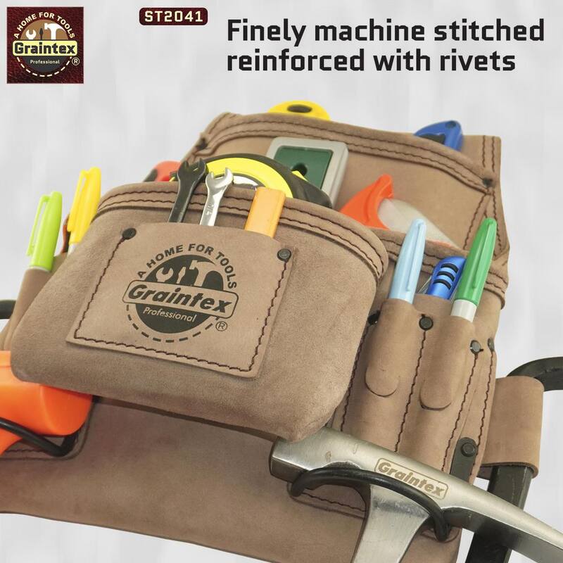 Graintex 9-Pocket Top Grain Leather Nail and Tool Pouch - ST2041
