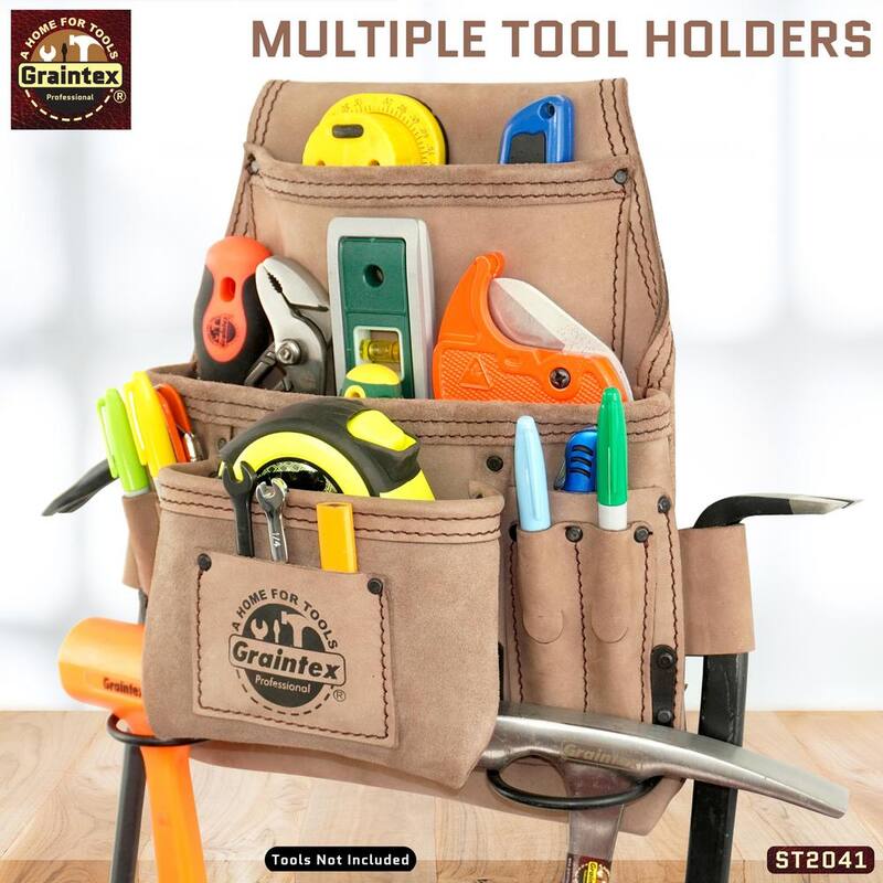 Graintex 9-Pocket Top Grain Leather Nail and Tool Pouch - ST2041