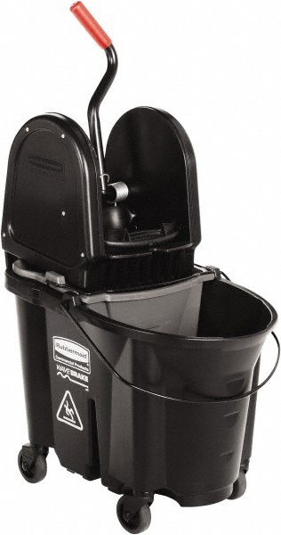 Rubbermaid WaveBrake 35 Qt Side-Press Mop Bucket & Wringer Combo on Wheels with Dirty Water Bucket, Black - 1863896