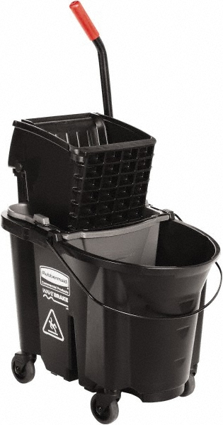 Rubbermaid WaveBrake 35 Qt Side-Press Mop Bucket & Wringer Combo on Wheels with Dirty Water Bucket, Black - 1863896