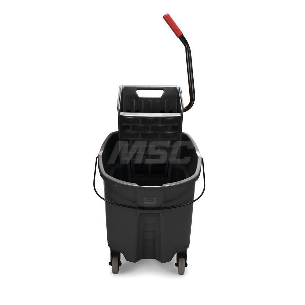 Rubbermaid WaveBrake 35 Qt Side-Press Mop Bucket & Wringer Combo on Wheels with Dirty Water Bucket, Black - 1863896