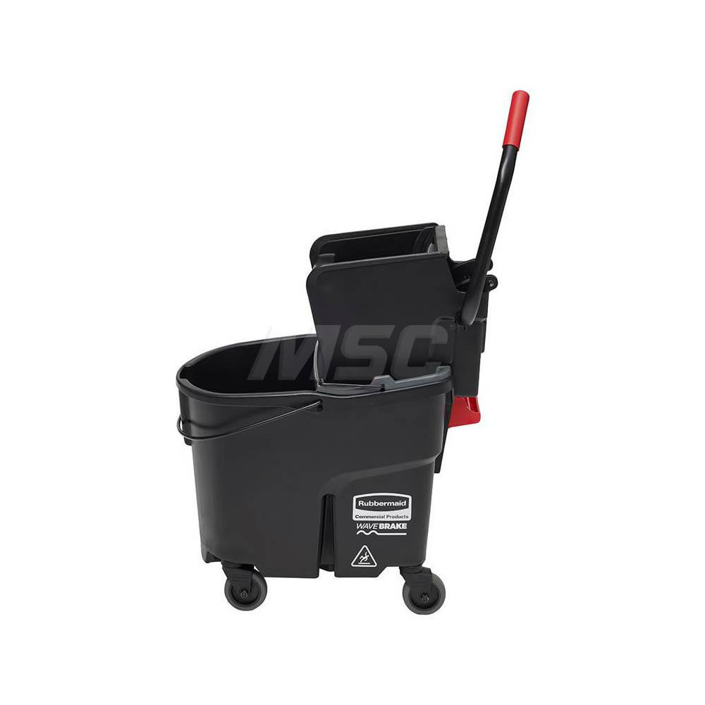 Rubbermaid WaveBrake 35 Qt Side-Press Mop Bucket & Wringer Combo on Wheels with Dirty Water Bucket, Black - 1863896