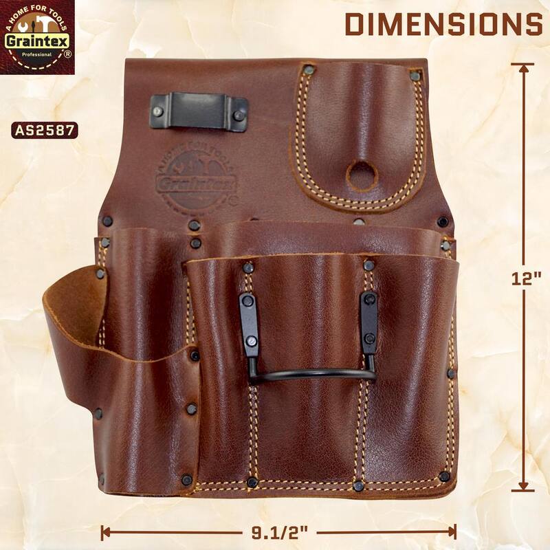 Graintex 6-Pocket Top Grain Leather Right Handed Drywall Pouch with Ambassador Series - AS2587