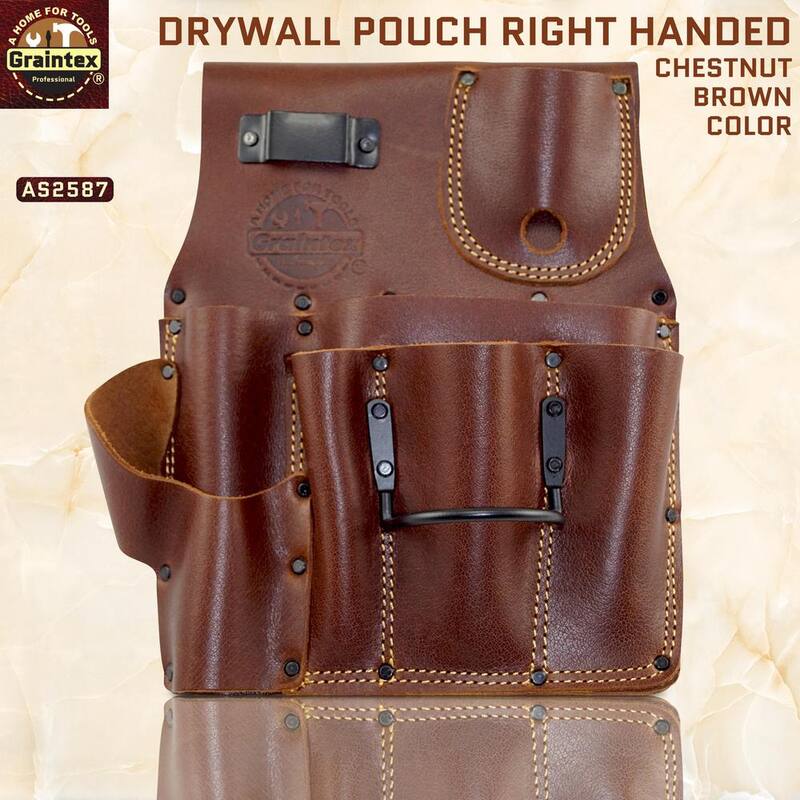 Graintex 6-Pocket Top Grain Leather Right Handed Drywall Pouch with Ambassador Series - AS2587
