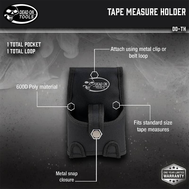 DEAD ON TOOLS Tape Measure Pouch Holder in Black with Dual Fastening System and Locking Strap with Snap - DO-TH