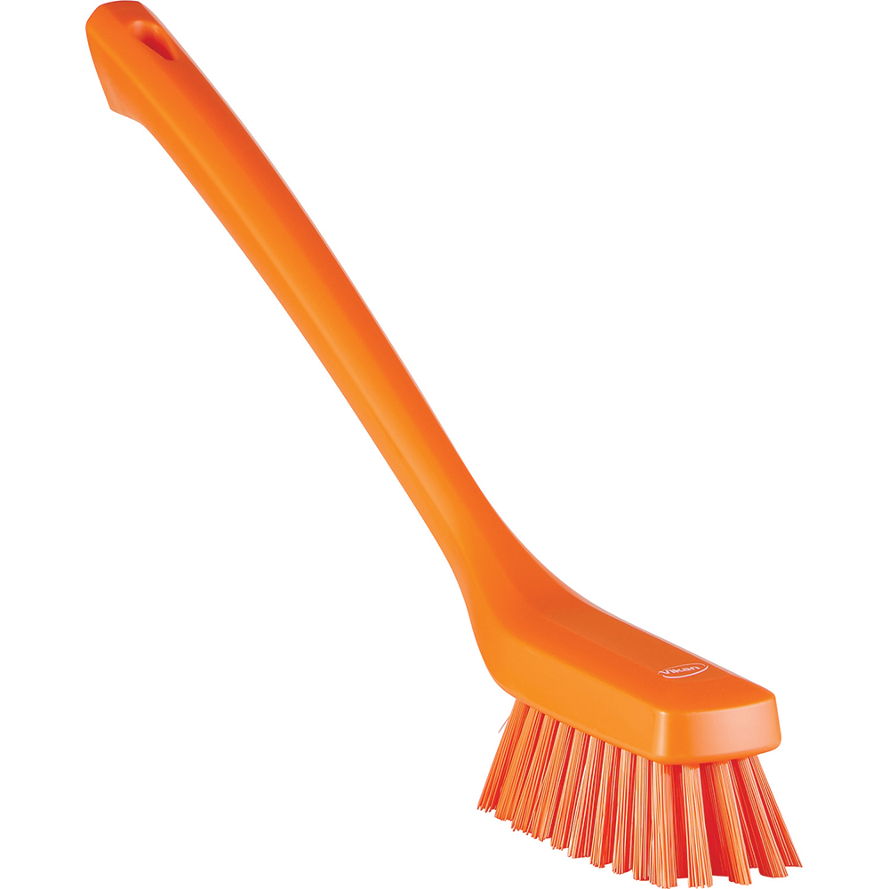 Vikan Narrow Cleaning Brush with Long Handle, 16.5", Stiff, Yellow - 41856