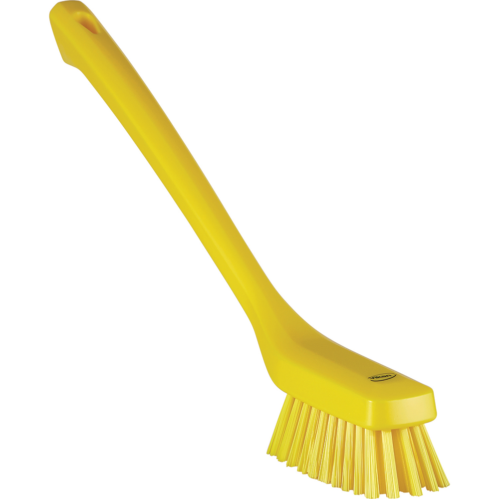 Vikan Narrow Cleaning Brush with Long Handle, 16.5", Stiff, Yellow - 41856