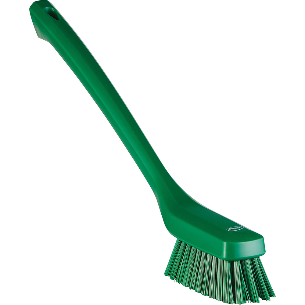 Vikan Narrow Cleaning Brush with Long Handle, 16.5", Stiff, Yellow - 41856