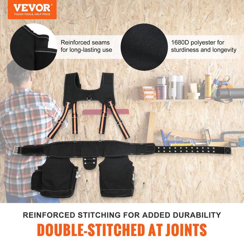 VEVOR Tool Belt with Suspenders 29-Pockets Heavy-Duty Tool Belts 29-54 in. Adjustable Waist Size for Carpenters, Electricians - GJDDDLSJK000NVB9JV0