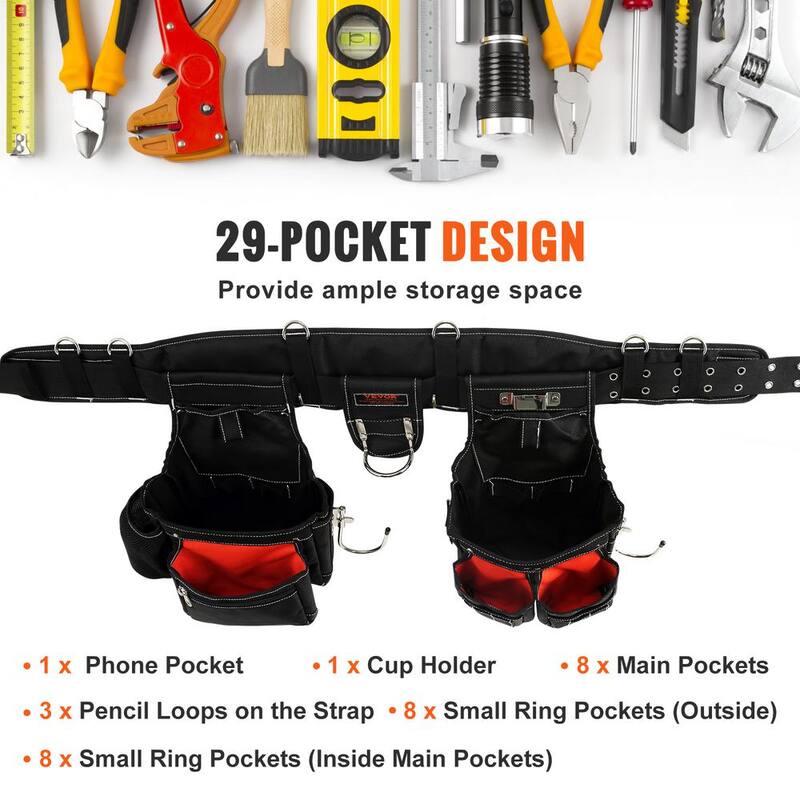 VEVOR Tool Belt with Suspenders 29-Pockets Heavy-Duty Tool Belts 29-54 in. Adjustable Waist Size for Carpenters, Electricians - GJDDDLSJK000NVB9JV0