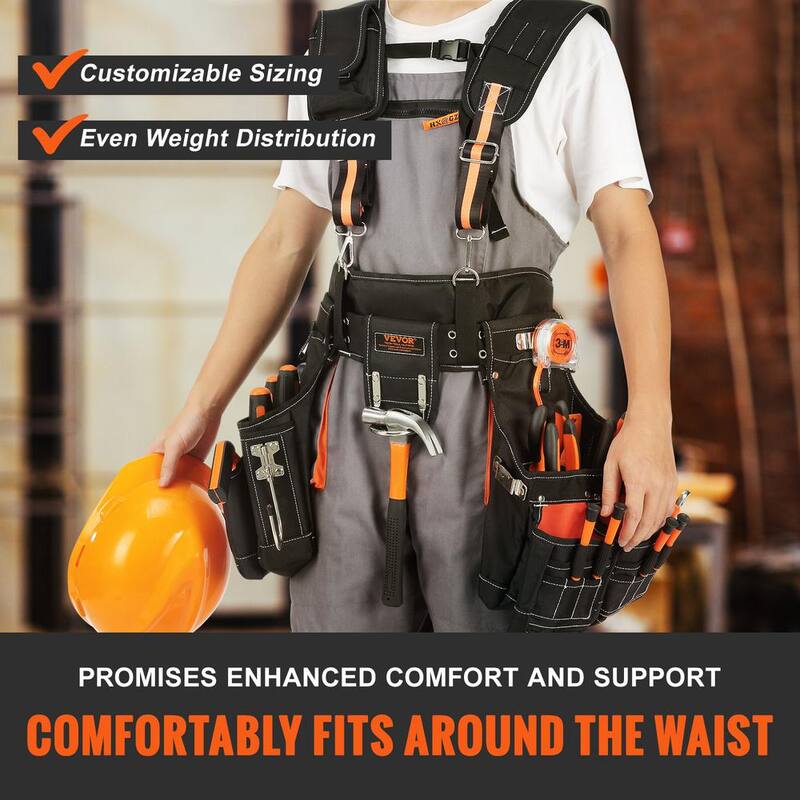 VEVOR Tool Belt with Suspenders 29-Pockets Heavy-Duty Tool Belts 29-54 in. Adjustable Waist Size for Carpenters, Electricians - GJDDDLSJK000NVB9JV0
