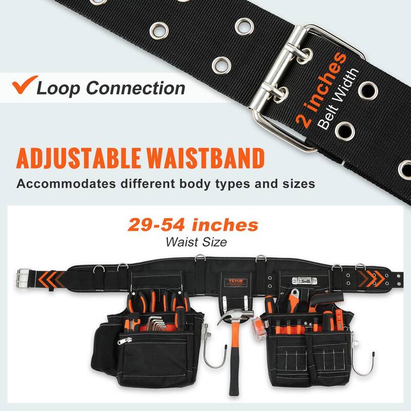 VEVOR Tool Belt with Suspenders 29-Pockets Heavy-Duty Tool Belts 29-54 in. Adjustable Waist Size for Carpenters, Electricians - GJDDDLSJK000NVB9JV0