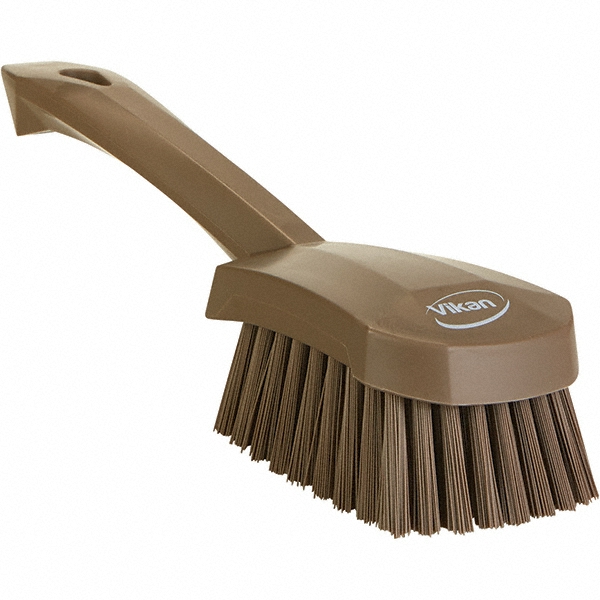 Vikan Washing Brush w/short Handle, 10.6", Stiff, Brown - 419266