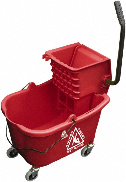 Rubbermaid WaveBrake 35 Qt Side-Press Mop Bucket & Wringer Combo on Wheels, Red - FG758888RED