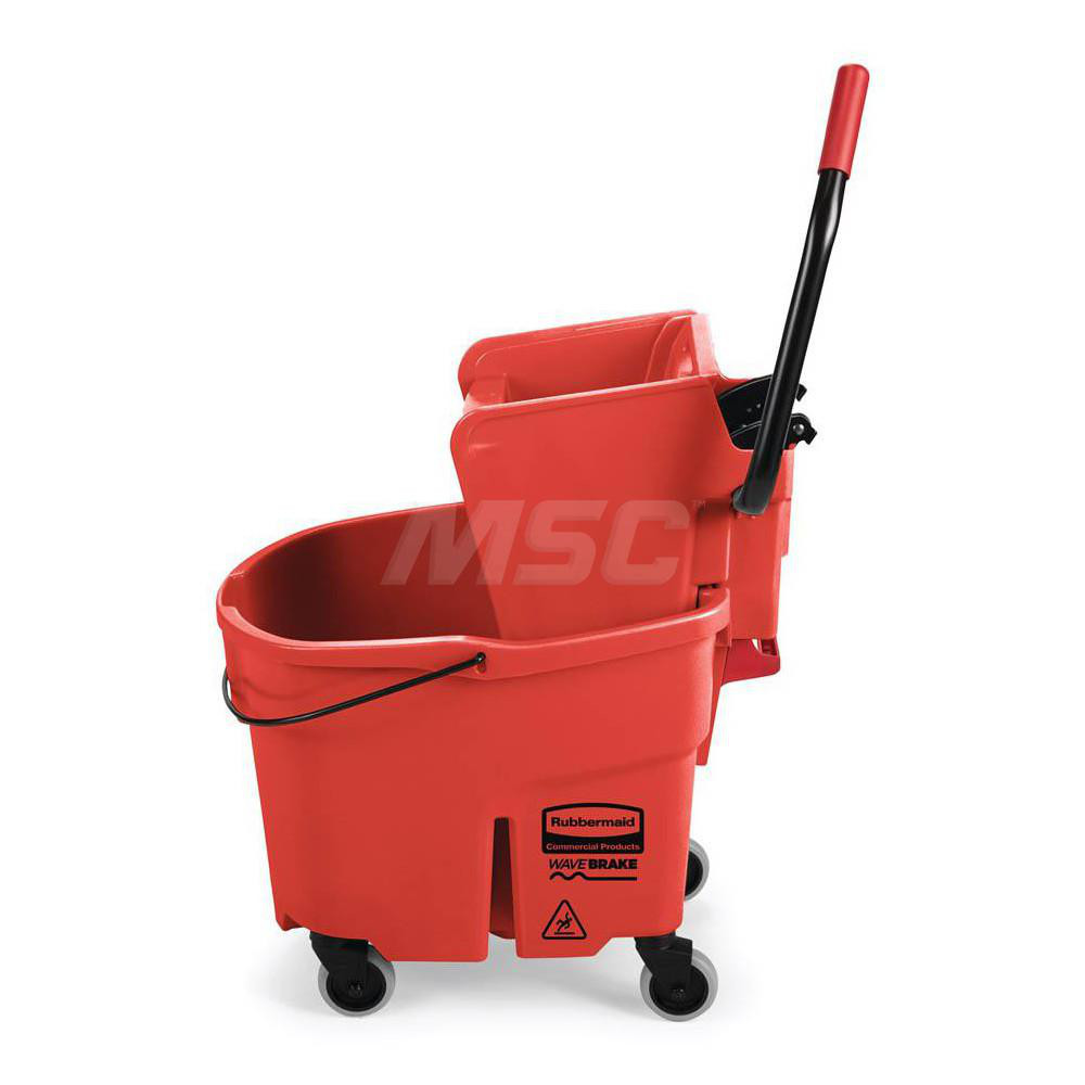 Rubbermaid WaveBrake 35 Qt Side-Press Mop Bucket & Wringer Combo on Wheels, Red - FG758888RED