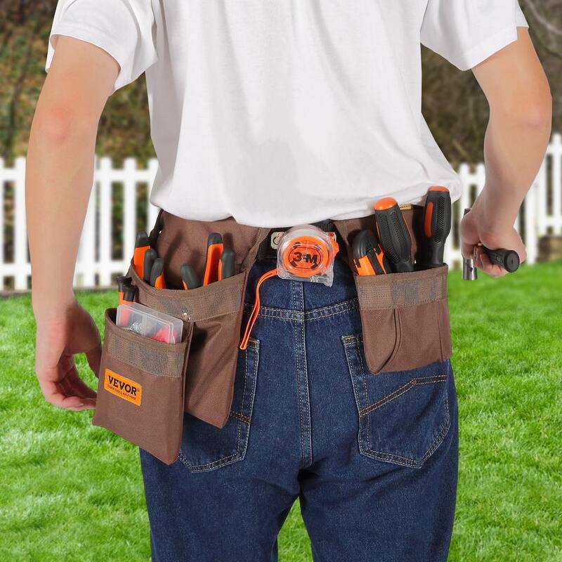 VEVOR Tool Belt 13 Pockets Polyester Heavy-Duty Tool Pouch Bag for Electrician, Carpenter, Handyman Brown - LJSGJYDDL000JEQQ6V0