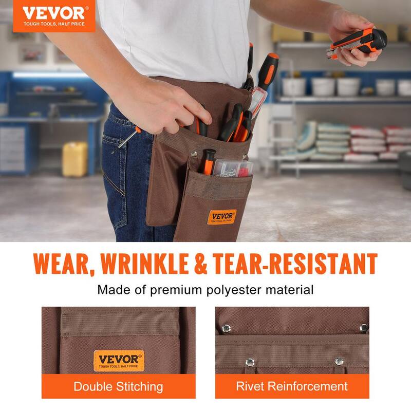 VEVOR Tool Belt 13 Pockets Polyester Heavy-Duty Tool Pouch Bag for Electrician, Carpenter, Handyman Brown - LJSGJYDDL000JEQQ6V0