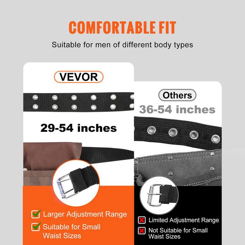 VEVOR Tool Belt 13 Pockets Polyester Heavy-Duty Tool Pouch Bag for Electrician, Carpenter, Handyman Brown - LJSGJYDDL000JEQQ6V0