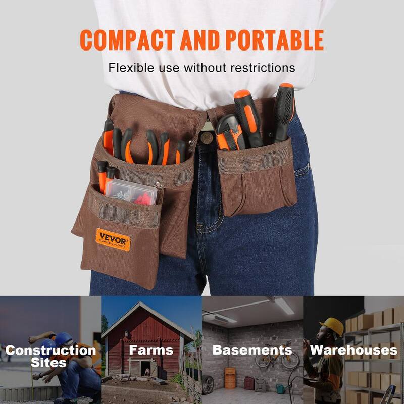 VEVOR Tool Belt 13 Pockets Polyester Heavy-Duty Tool Pouch Bag for Electrician, Carpenter, Handyman Brown - LJSGJYDDL000JEQQ6V0