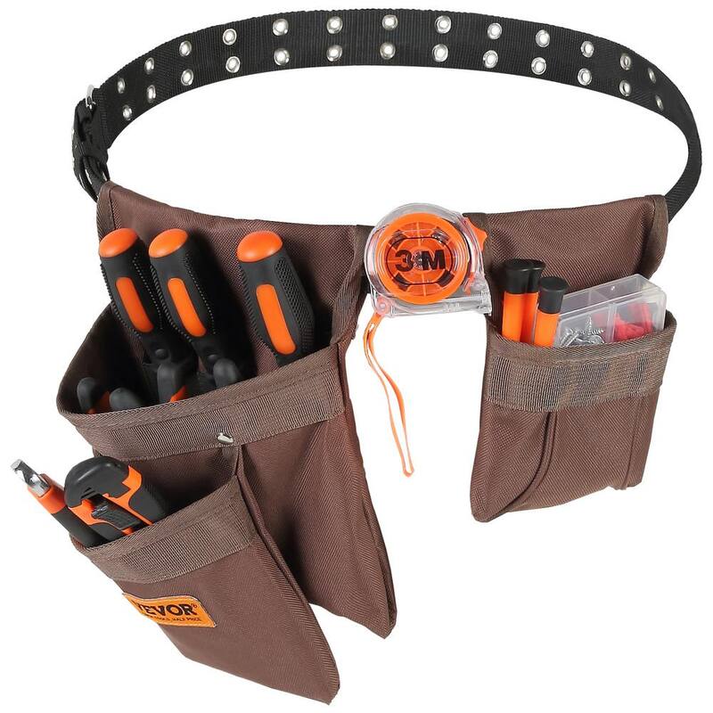 VEVOR Tool Belt 13 Pockets Polyester Heavy-Duty Tool Pouch Bag for Electrician, Carpenter, Handyman Brown - LJSGJYDDL000JEQQ6V0
