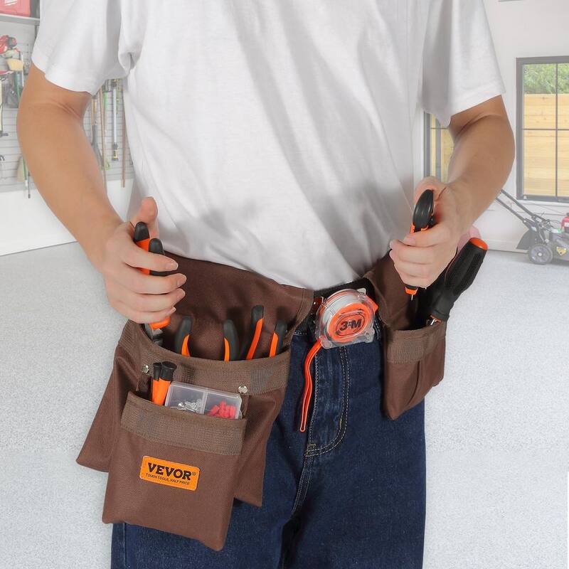 VEVOR Tool Belt 13 Pockets Polyester Heavy-Duty Tool Pouch Bag for Electrician, Carpenter, Handyman Brown - LJSGJYDDL000JEQQ6V0