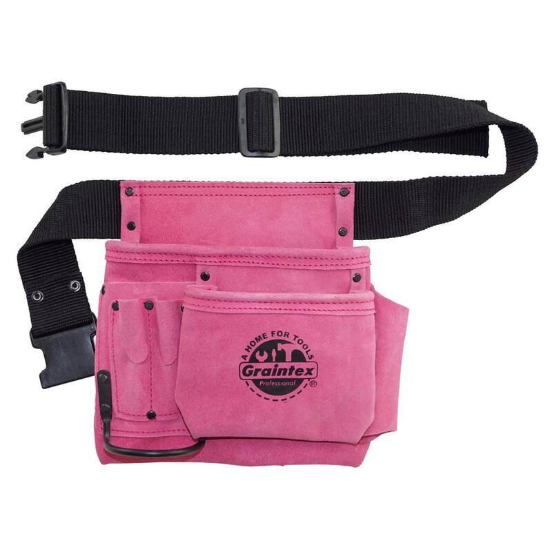 Graintex 5-Pocket Nail and Tool Pouch with Pink Suede Leather Belt - SS2081