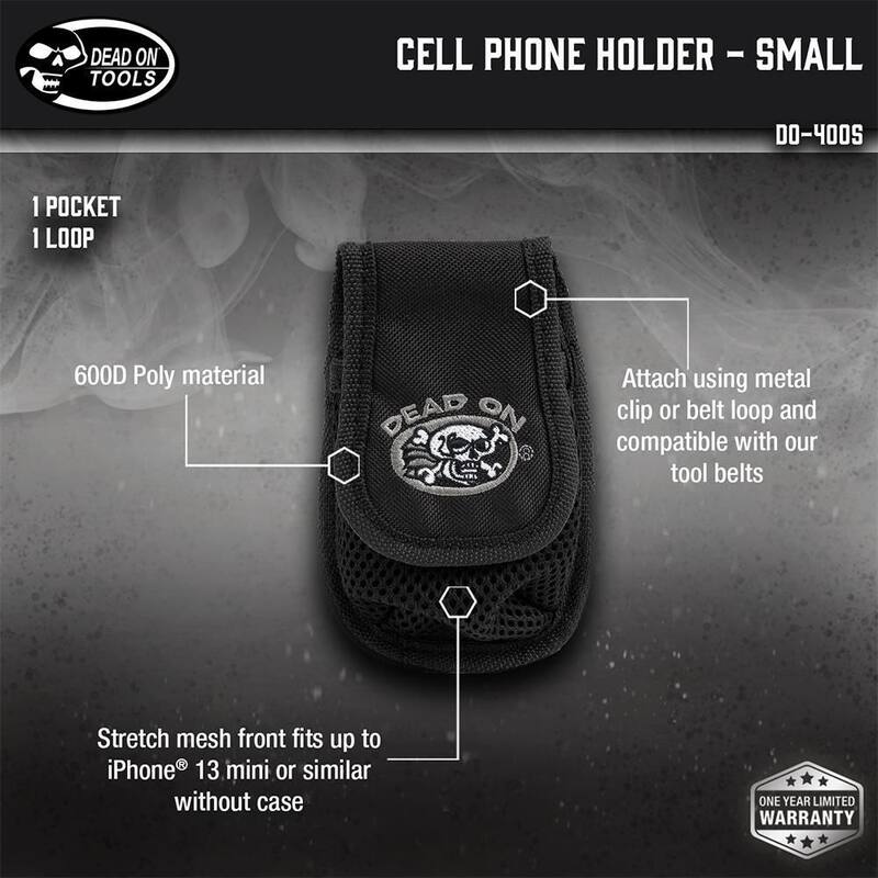 DEAD ON TOOLS Cell Punk Small Cell Phone Holder Accessory with Dual Fastening System for Tool Belt, Rig, Bag, or Belt Loops in Black - DO-400S