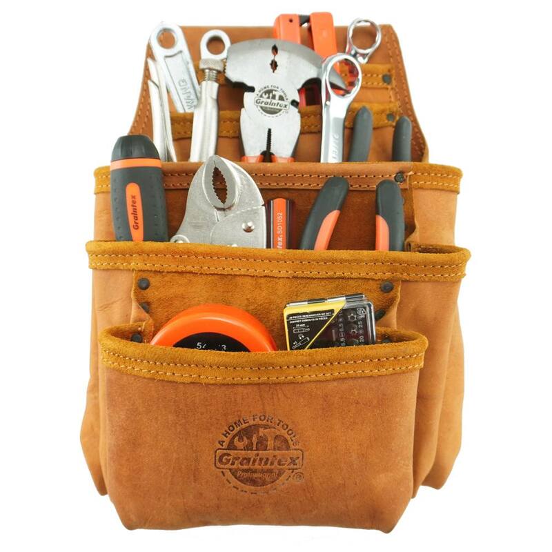 Graintex 5-Pocket Top Grain Oil Tanned Leather Nail and Tool Pouch - OS2234