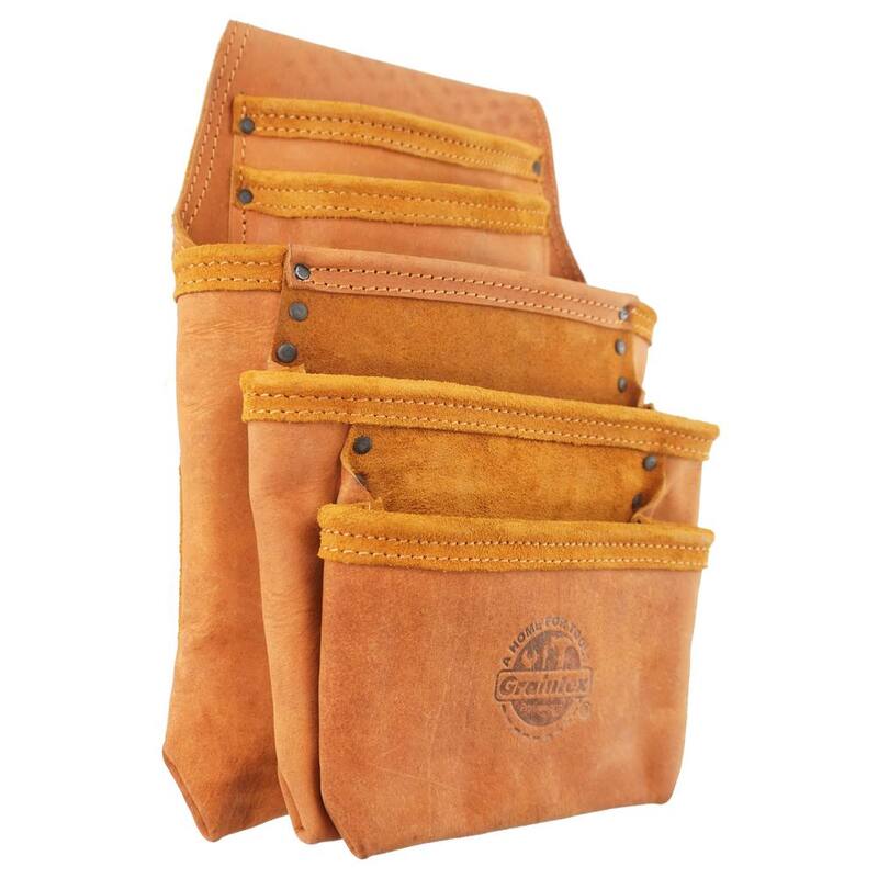 Graintex 5-Pocket Top Grain Oil Tanned Leather Nail and Tool Pouch - OS2234