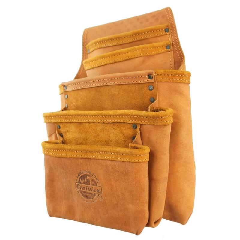 Graintex 5-Pocket Top Grain Oil Tanned Leather Nail and Tool Pouch - OS2234
