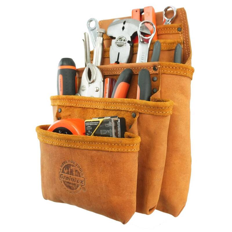 Graintex 5-Pocket Top Grain Oil Tanned Leather Nail and Tool Pouch - OS2234