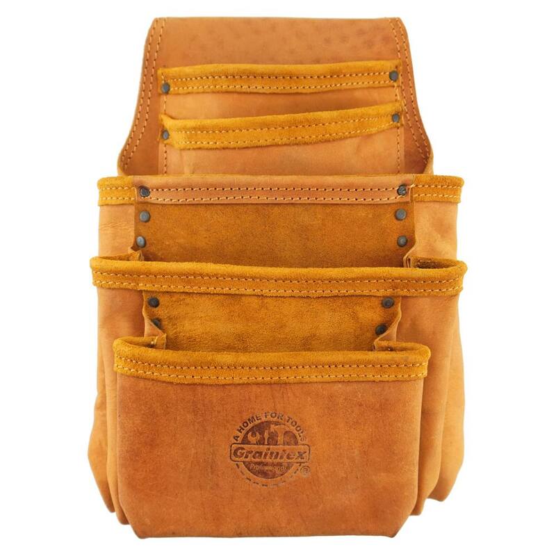 Graintex 5-Pocket Top Grain Oil Tanned Leather Nail and Tool Pouch - OS2234