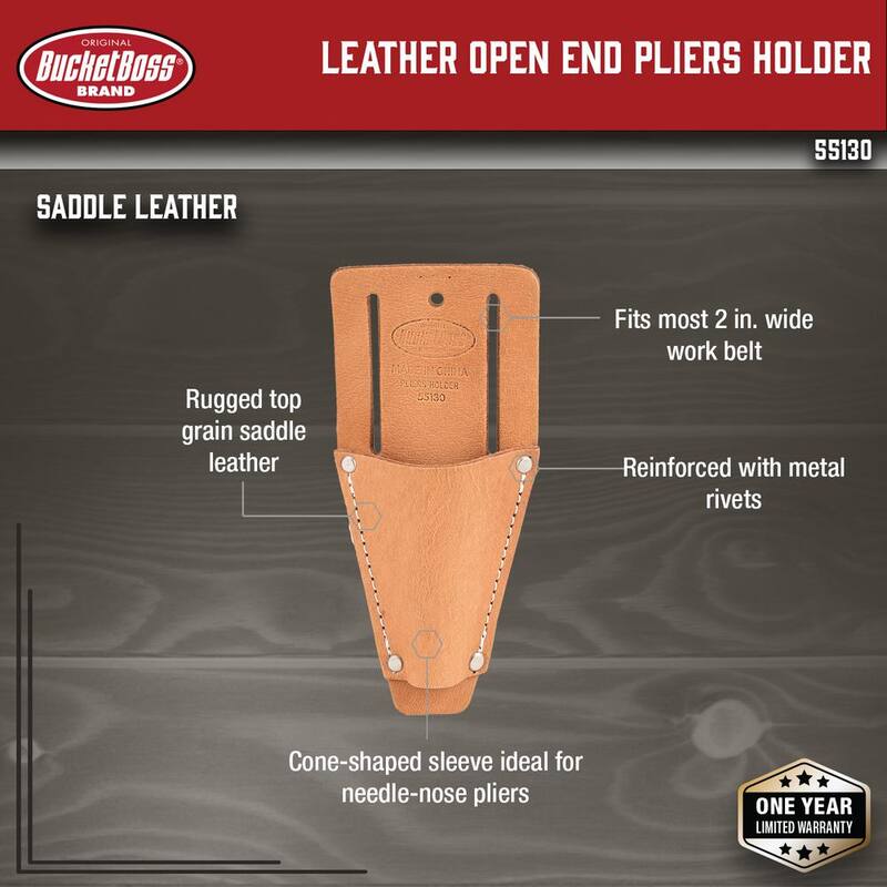 BUCKET BOSS Classic Series Saddle Leather Open End Pliers and Tool Holder for Work Tool Belts - 55130