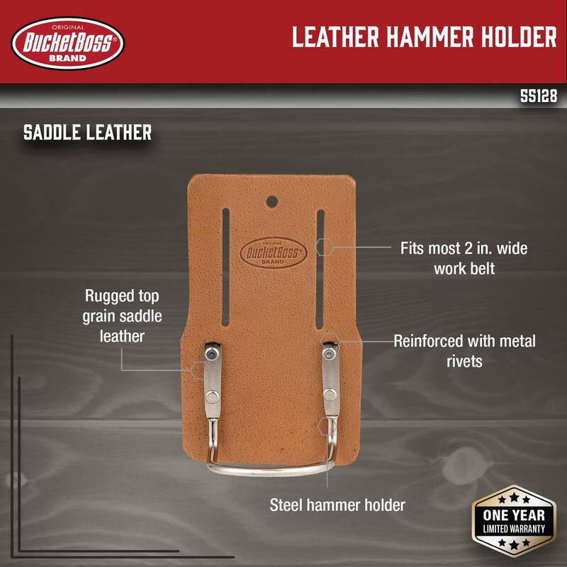 BUCKET BOSS Classic Series Saddle Leather Hammer Holder for Work Tool Belts - 55128