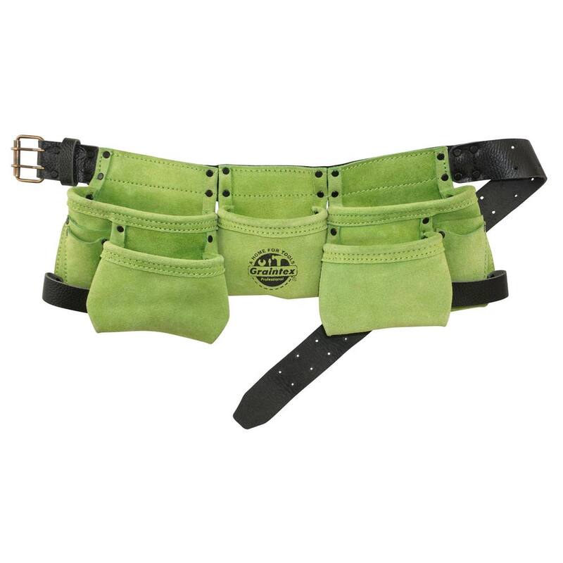 Graintex 9-Pocket Children Tool Apron in Lime Green Suede Leather - DS2358
