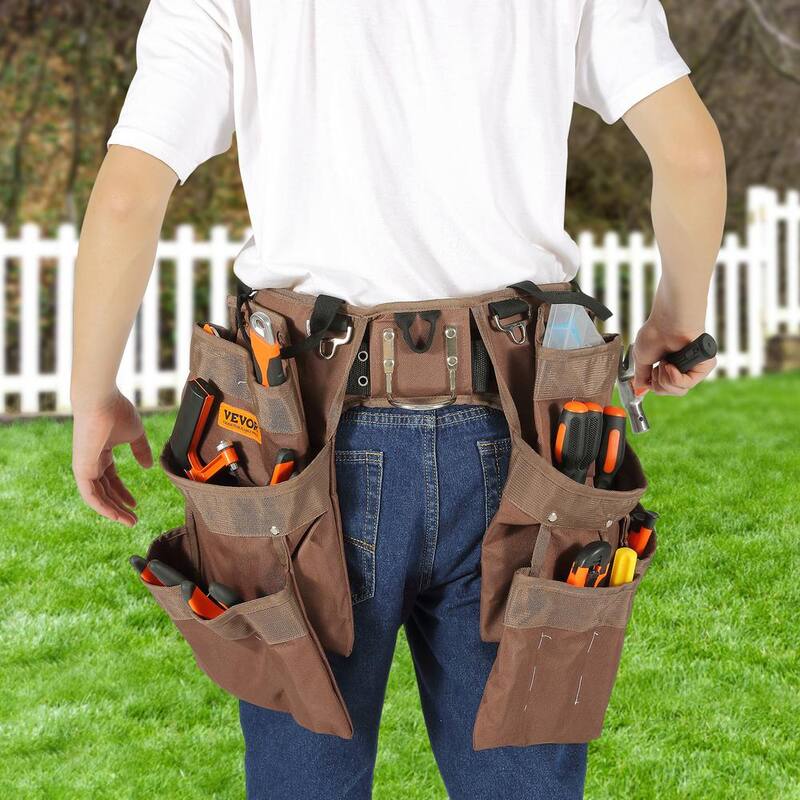 VEVOR Tool Belt 19 Pockets Polyester Heavy-Duty Tool Pouch Bag Adjusts from 32 in. to 54 in. Brown - SJSGJYDSZSDL2845WV0