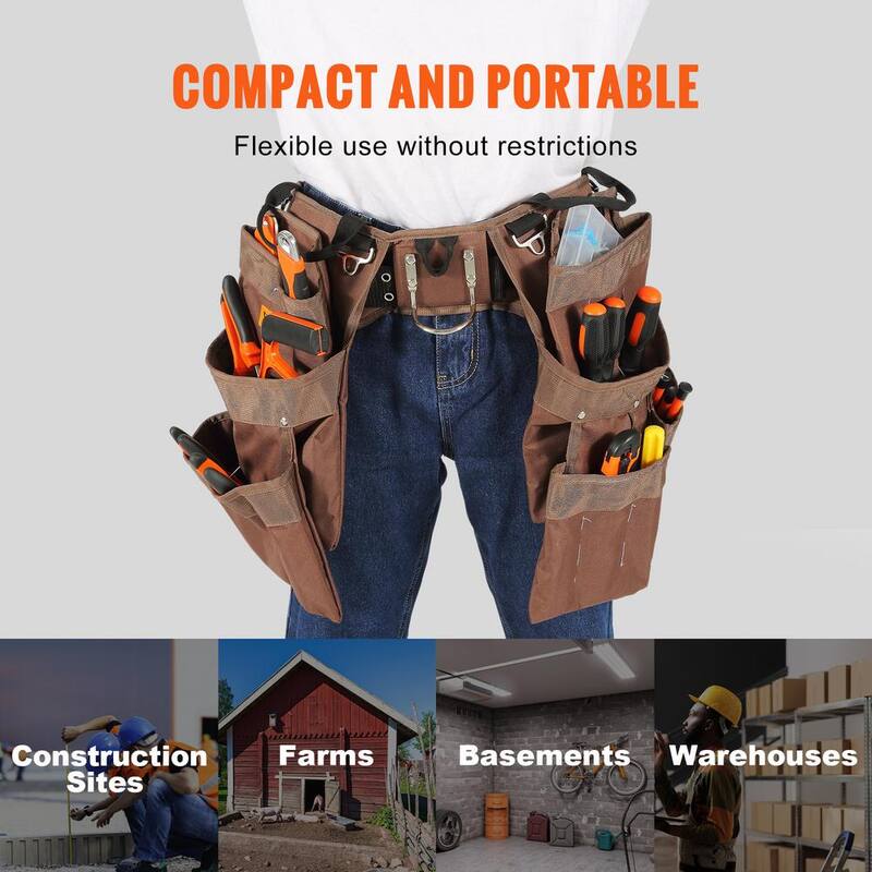 VEVOR Tool Belt 19 Pockets Polyester Heavy-Duty Tool Pouch Bag Adjusts from 32 in. to 54 in. Brown - SJSGJYDSZSDL2845WV0