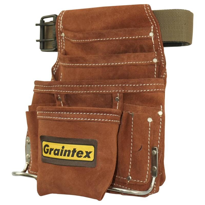 Graintex Suede 10-Pocket Leather Nail and Tool Pouch with Belt - SS2976