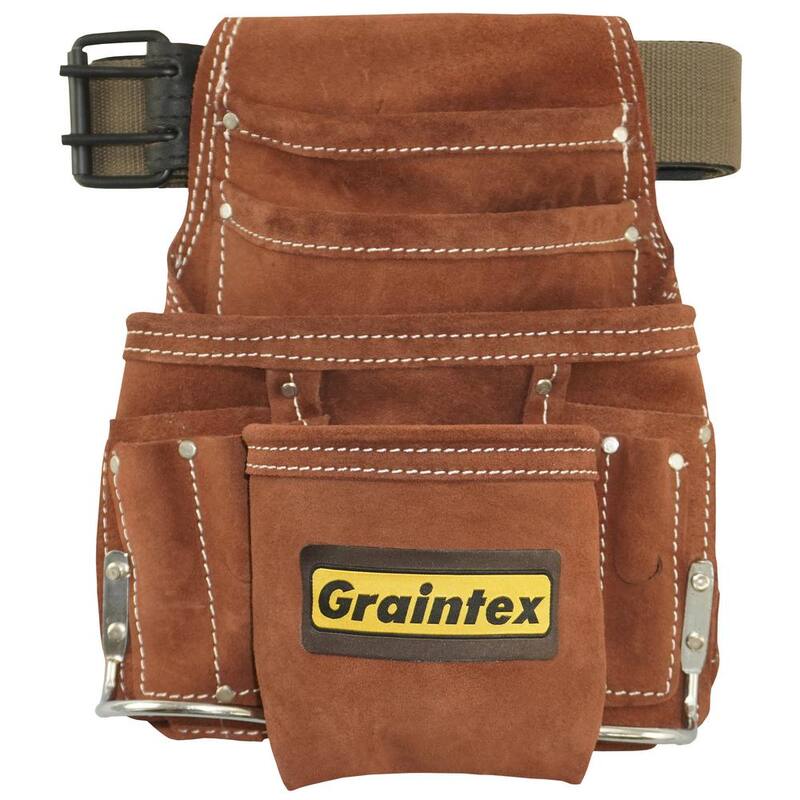 Graintex Suede 10-Pocket Leather Nail and Tool Pouch with Belt - SS2976