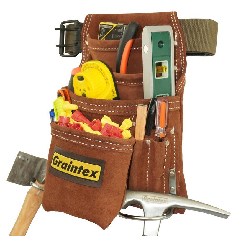 Graintex Suede 10-Pocket Leather Nail and Tool Pouch with Belt - SS2976