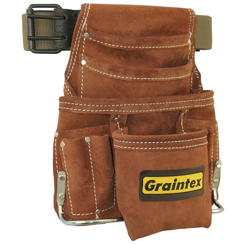 Graintex Suede 10-Pocket Leather Nail and Tool Pouch with Belt - SS2976