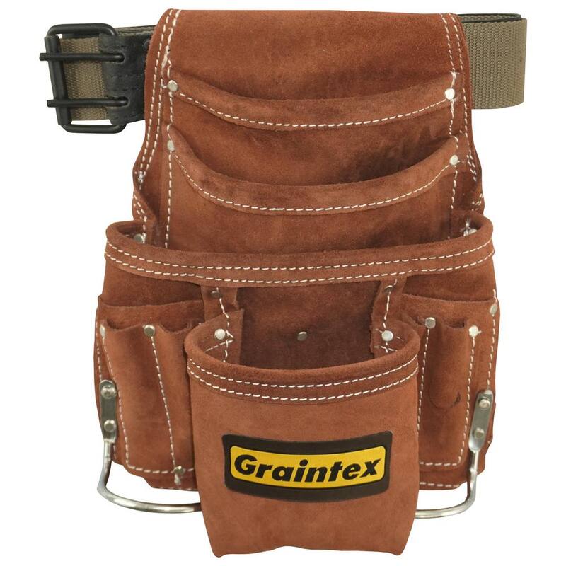 Graintex Suede 10-Pocket Leather Nail and Tool Pouch with Belt - SS2976