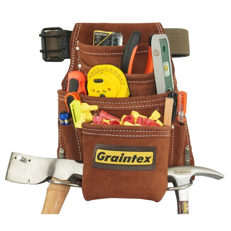 Graintex Suede 10-Pocket Leather Nail and Tool Pouch with Belt - SS2976